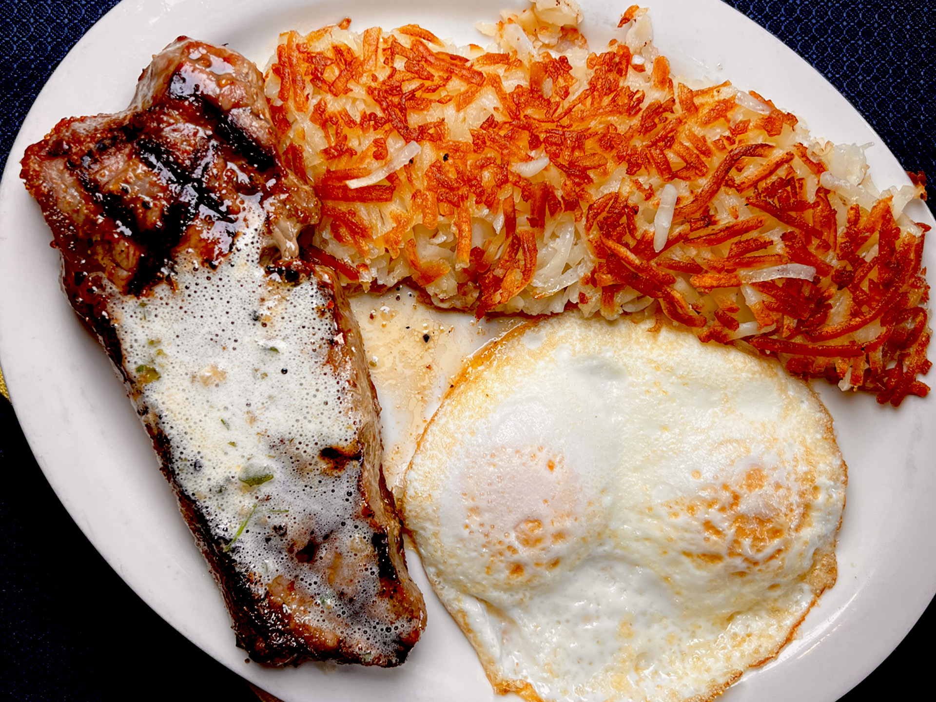 Rib Eye Eggs Hashbrown Potatoes